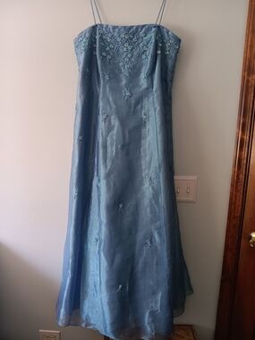 Vintage Betsy & Adam Blue Beaded Sequin Prom Dress 16W Floral Formal